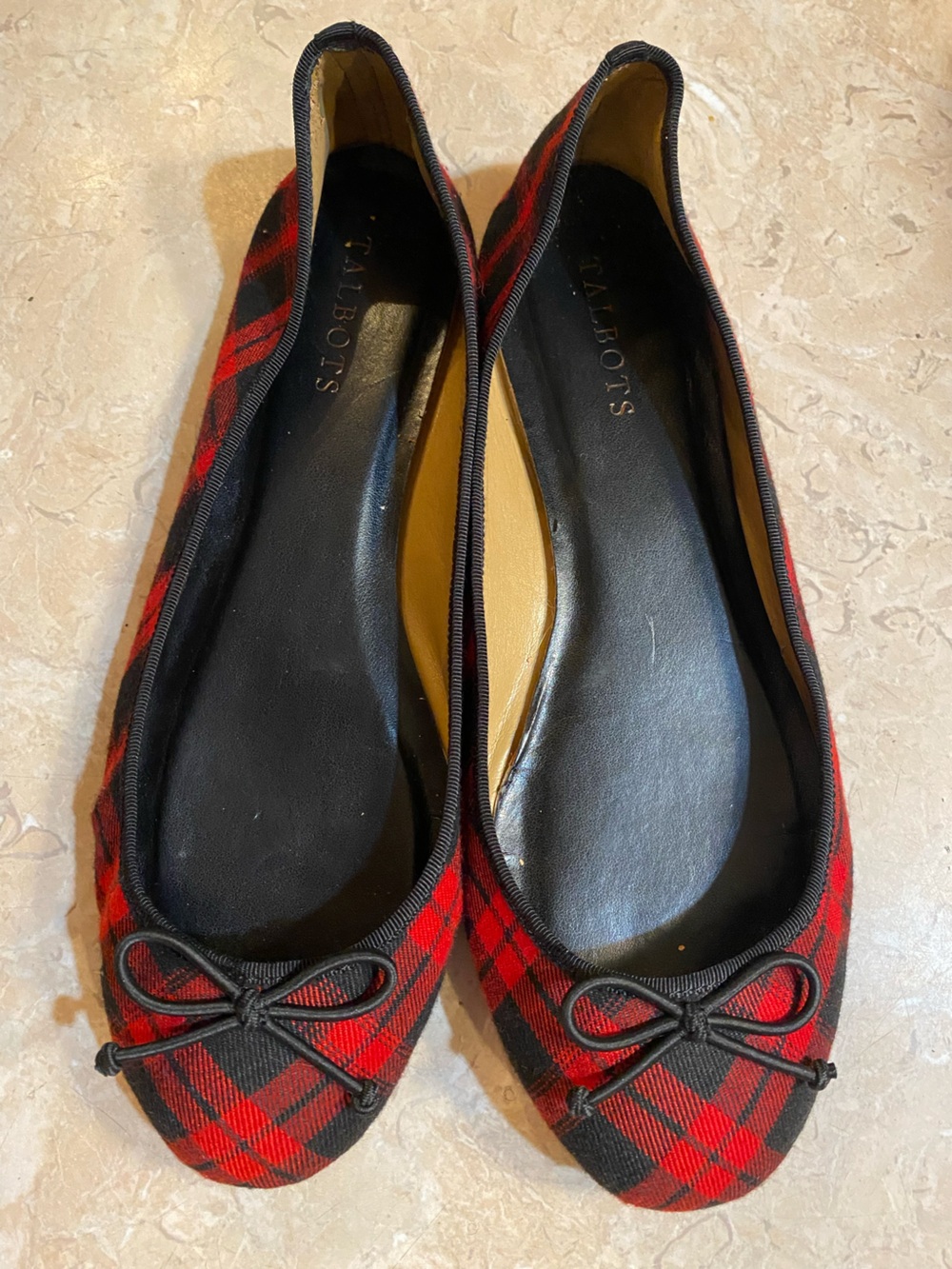 Talbots Red and Black Plaid Bow Ballet Flats